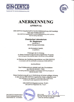 Chemisches Laboratorium Dr. Dirk Stegemann - Zertifikat